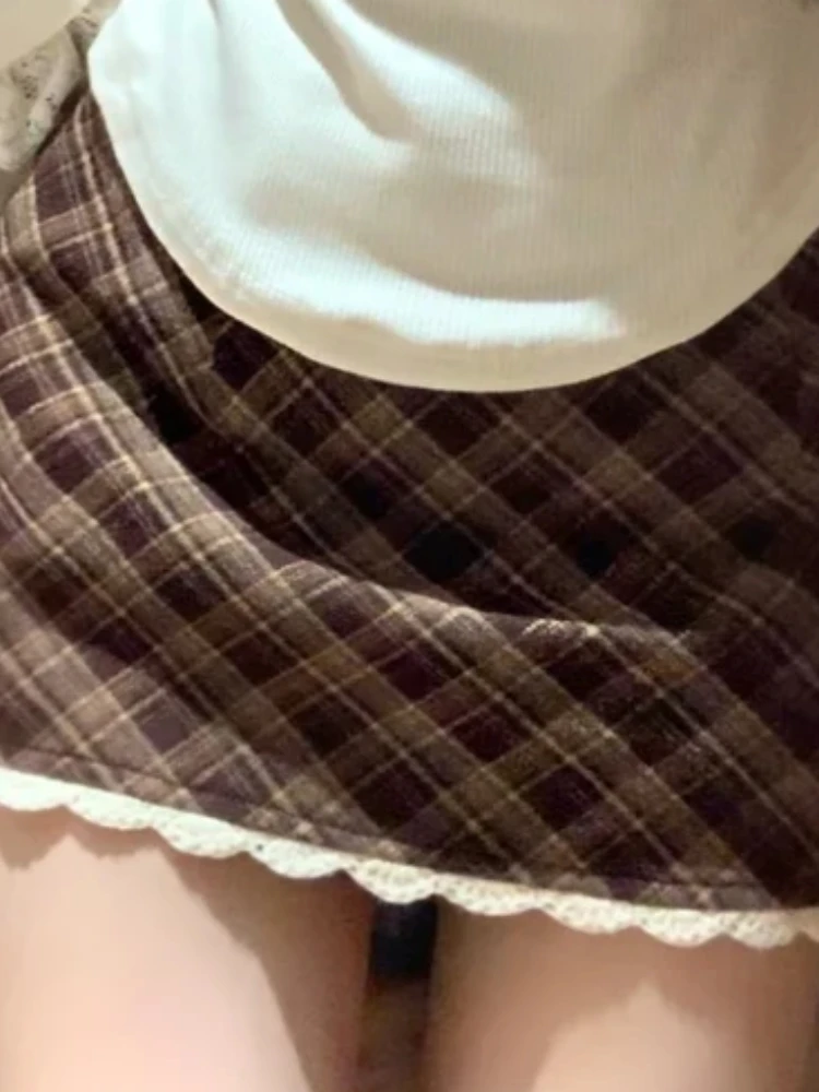 الخريف الحلو مثير Y2k الفرنسية تصميم دافئ 3 قطعة مجموعة الدانتيل الرسن القمم + الفراء طوق سترة منقوشة تنورة صغيرة شيك المرأة البدلة #6