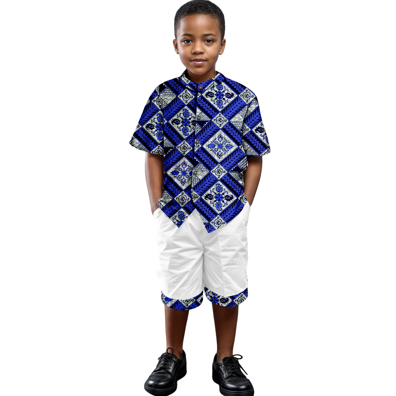 

Kids African Clothing Wax Printed Short Sleeve Shirt And Shorts 2 Piece Set Outfits Ankara Dashiki For Boy