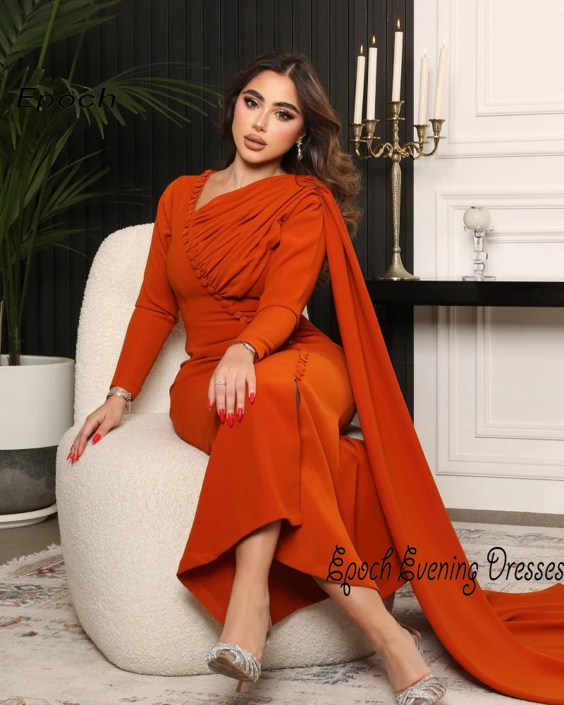 Formal Evening Dress For Sexy Women 2024 New فساتين السهرة Dubai V-Neck Side Slit Elegant Button Cocktail Party Prom Gown