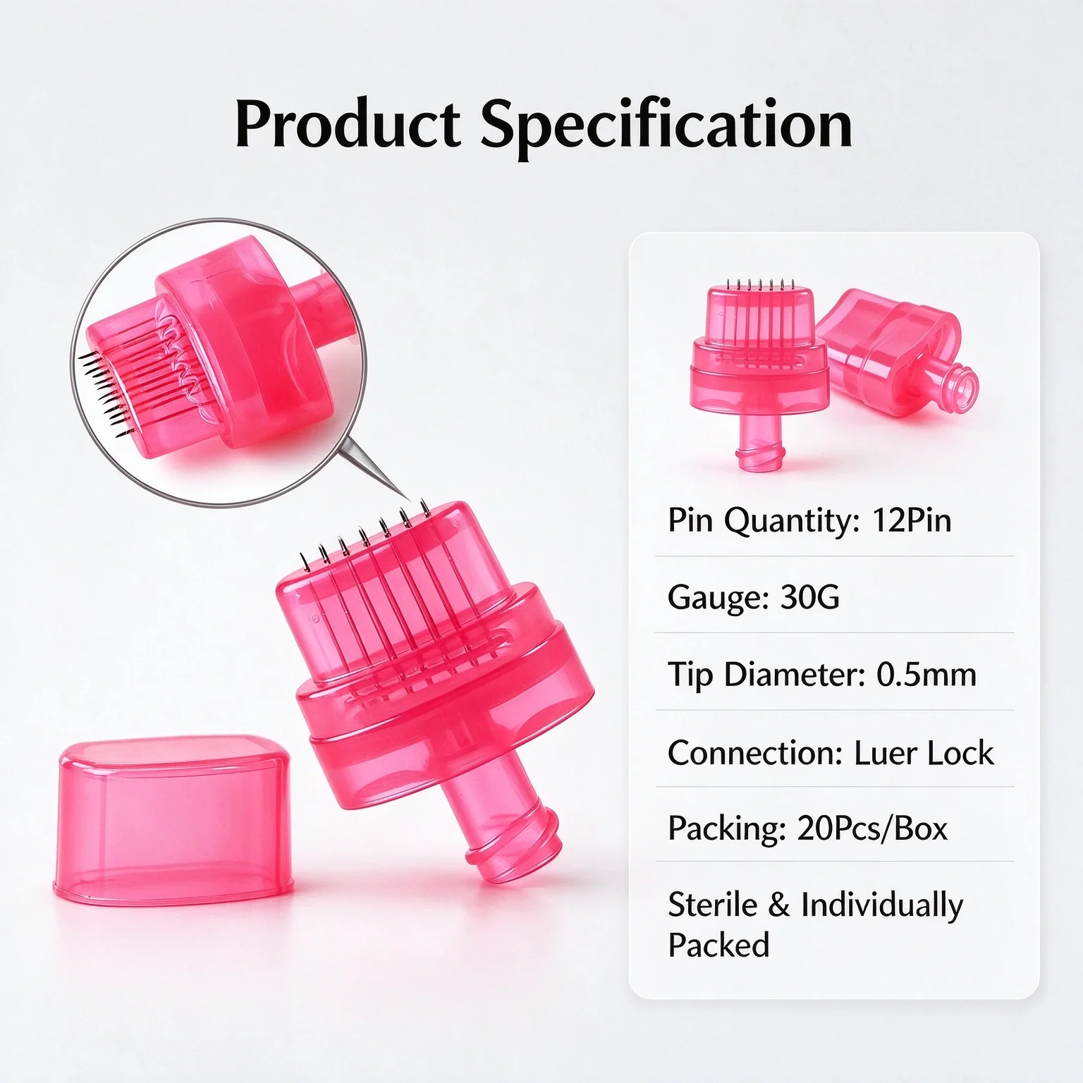 20pcs/box Sterile 12-Pin Tip with Luer Lock 30G 0.5mm Fine Multi-Tip Accessory for Lip Surface Nourishing & Moisturizing Care,