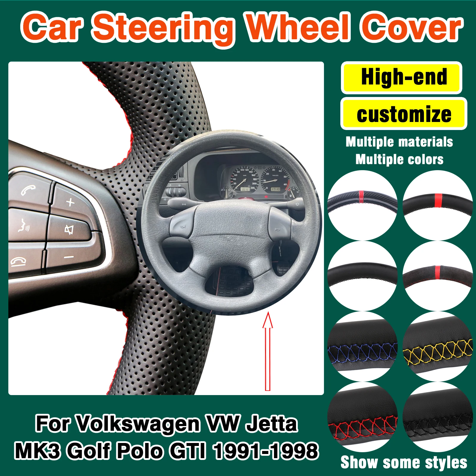 

Scratch-Resistant DIY Car Steering Wheel Cover Microfiber Leather For Volkswagen VW Jetta MK3 Golf Polo GTI 1991-1998