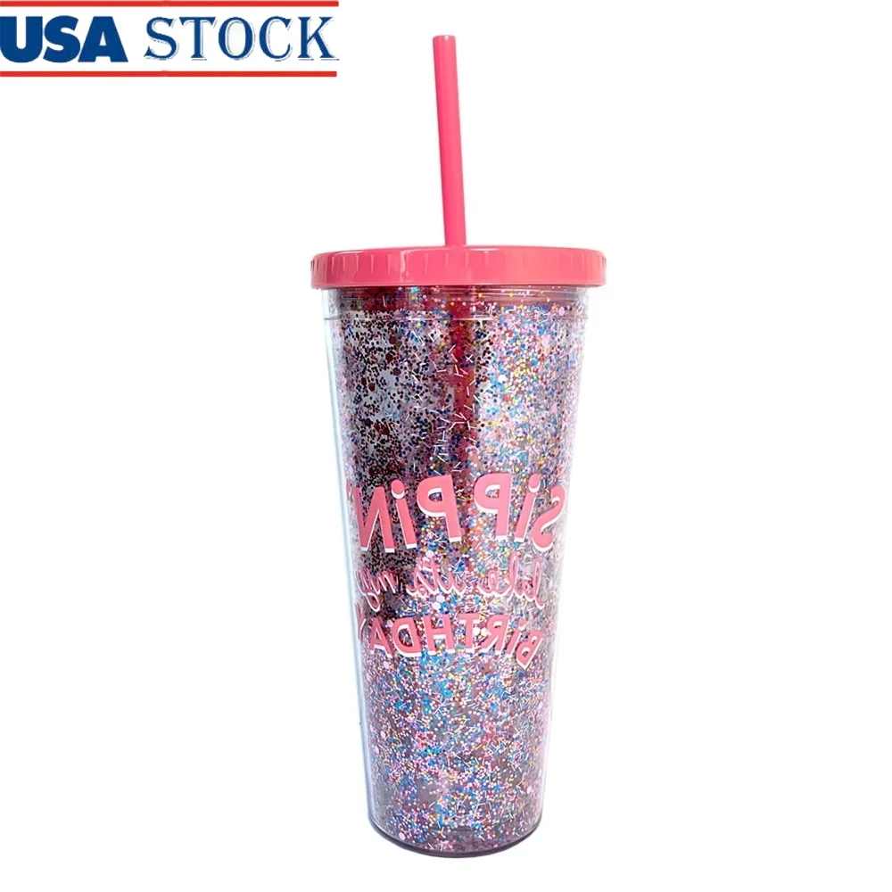 

Пластиковый стакан Sippin Like It My Birthday, 22 унции, изолированный, с двойными стенками, защита от разливов, повседневная посуда для напитков с соломенными отверстиями для вечеринок