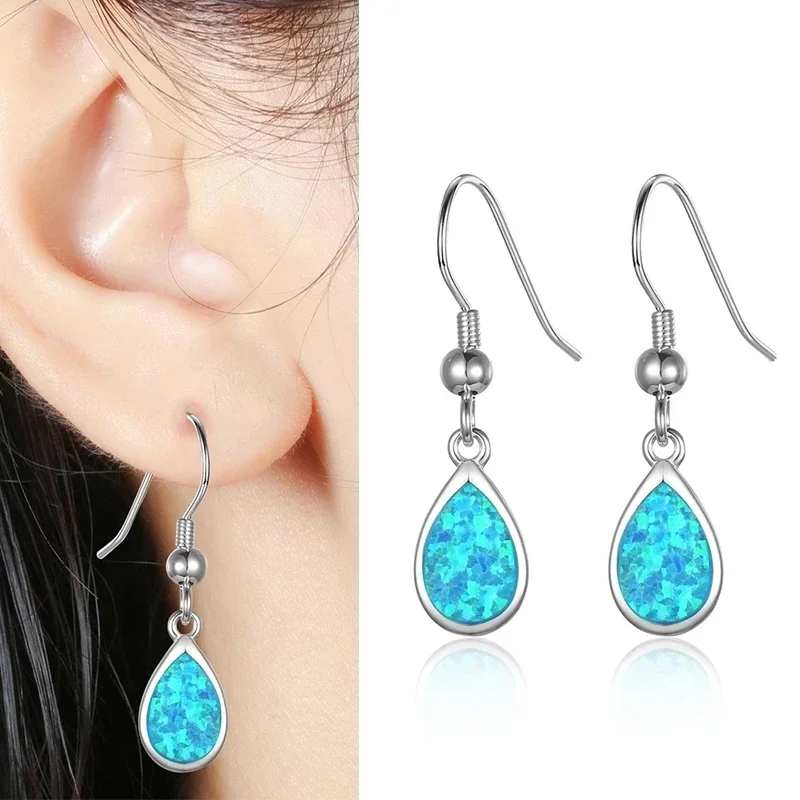 925 Silver Jewelry Boho Ethnic Blue Opal Drop Dangle Earrings for Women Tribal Vintage Pendientes Mujer Moda Luxury Jewelry