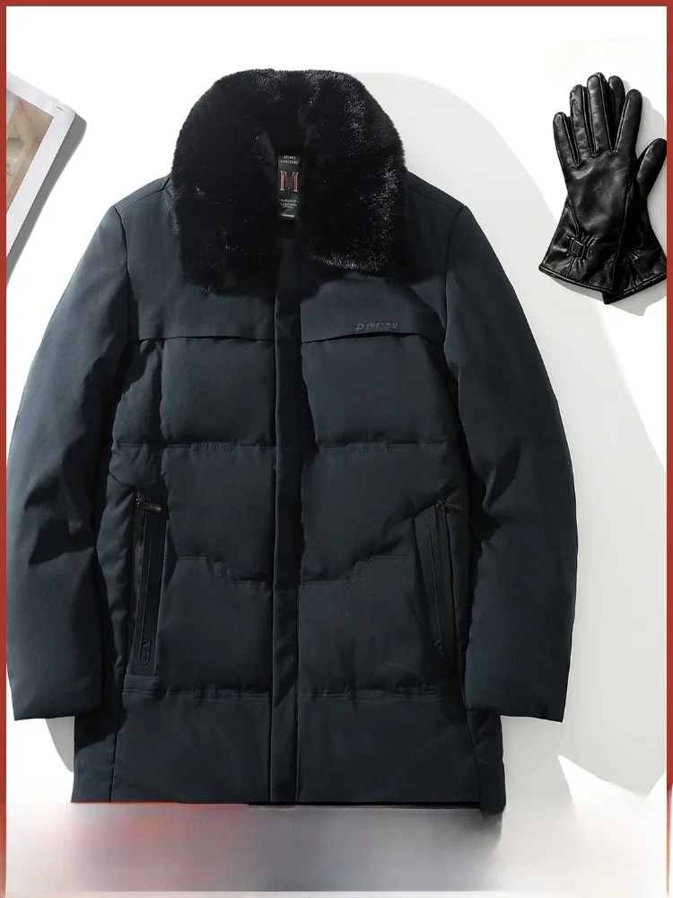 

Men's Winter Busin Commute Windproof Warm Fce Lined Casual Cotton Jaet Removable Fur Collar Stand Fit Zipper Decor...