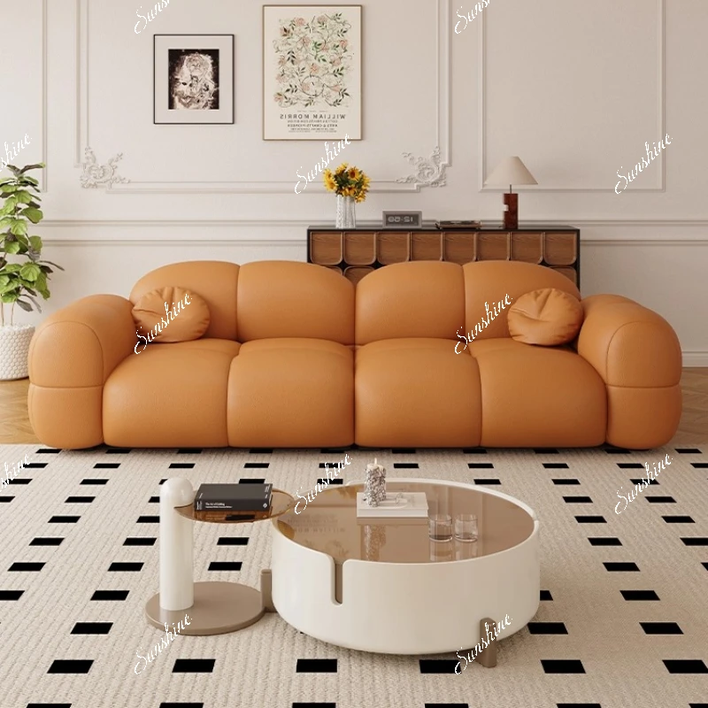 

French Cream Wind Cat Scratch Skin Jelly Sofa Living Room Family Apartment Straight Row