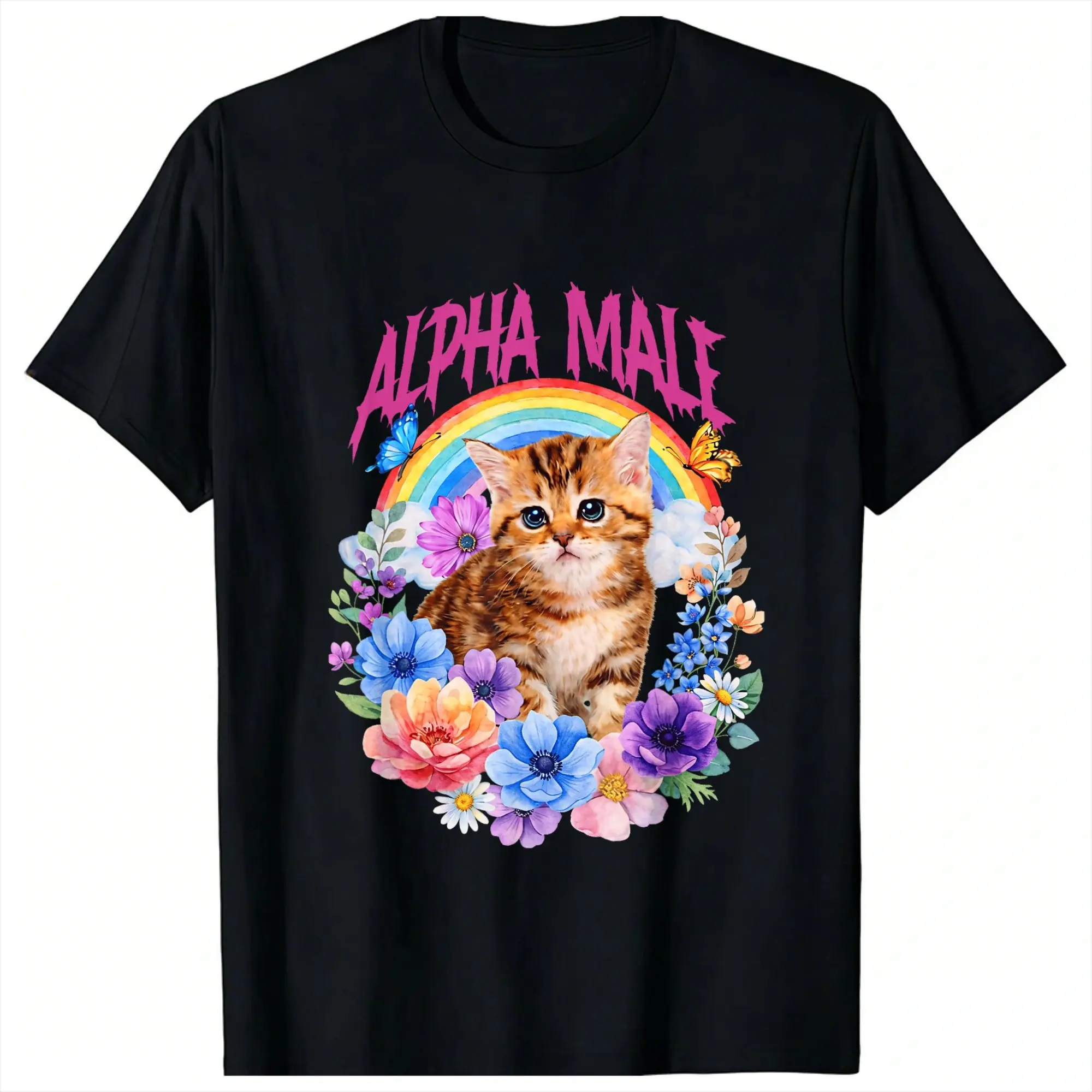 Couple T-Shirt Alpha Male Funny Cat Kitten Rainbow Floral T-Shirts Hip Hop  Summer Tees Vintage Pattern Cotton Clothes Gift Idea