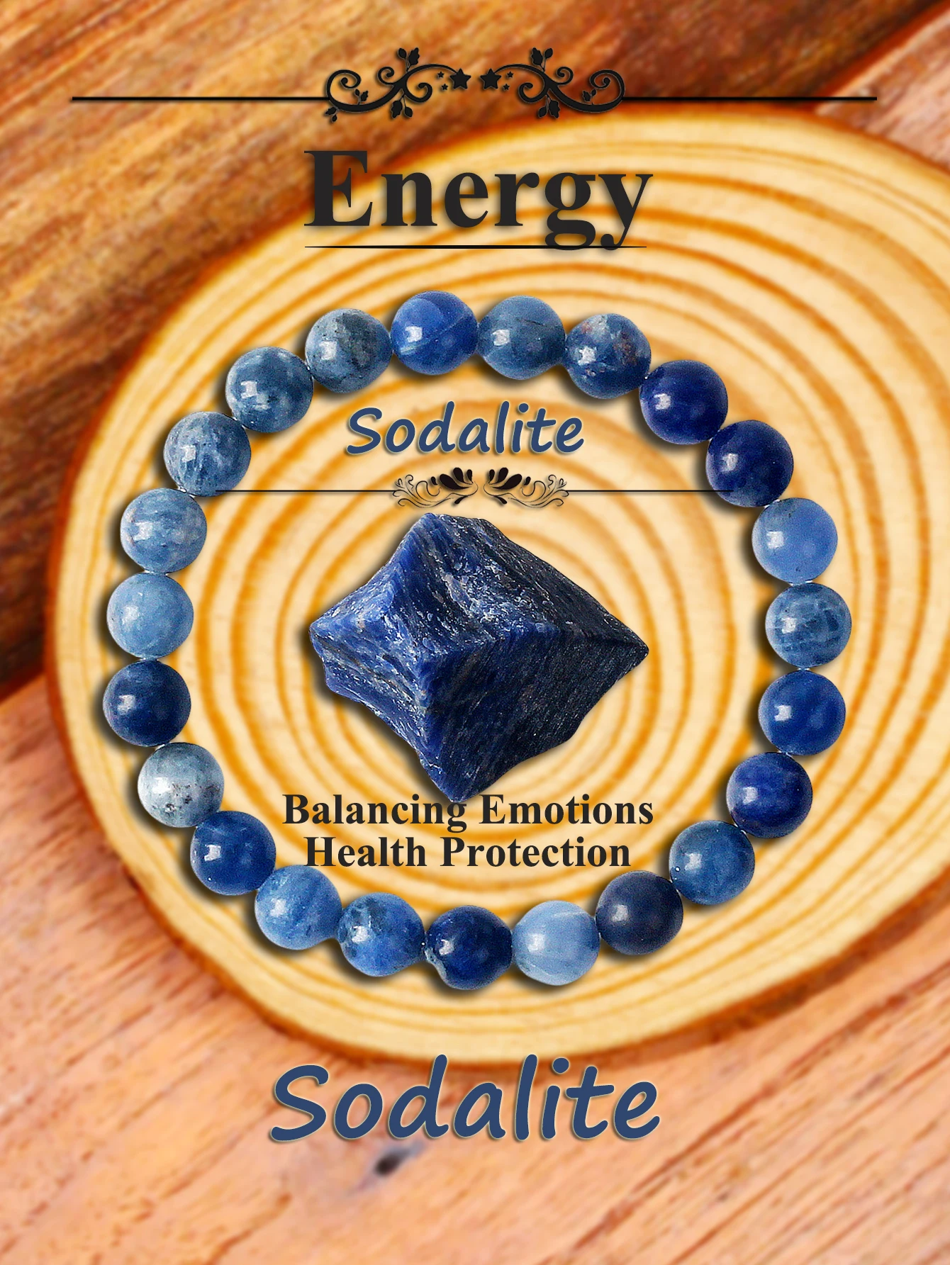 

Sodalite Beaded Bracelet – Natural Healing Crystal Spiritual Jewelry for Women/Men Adjustable for Energy Balance & Free Shipping