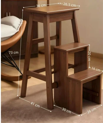 Folding 3-Step Ladder Stool, 2-in-1 Thickened Solid Wood Ladder Chair, Dual Use Step Stool for Home, Office & Adult Climbing