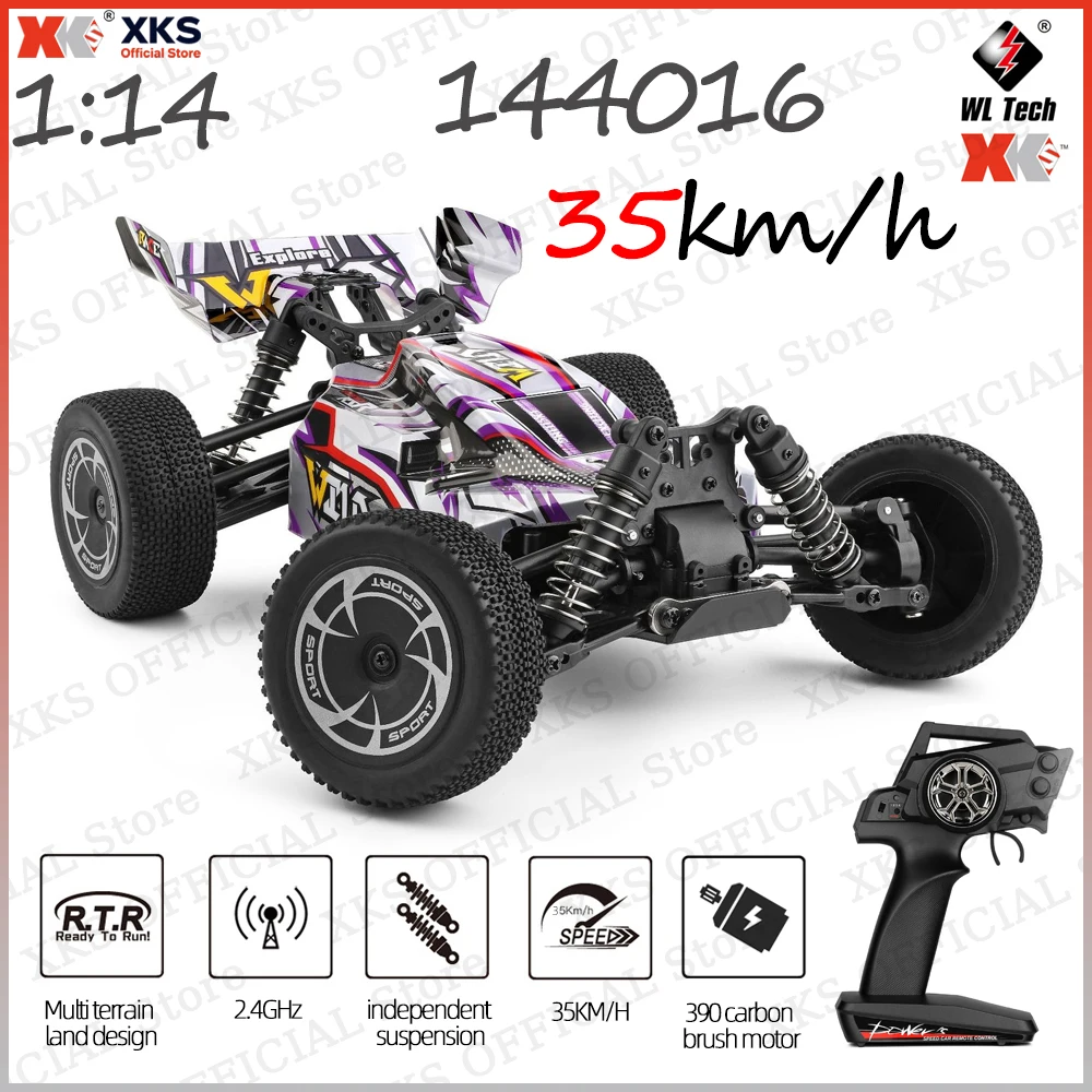 XKS WLtoys 144016 1/14 Scale RC Car 4WD 390 Motor 35KM/H High Speed 2.4G Remote Control Off-Road Drift Racing Toy for Kids