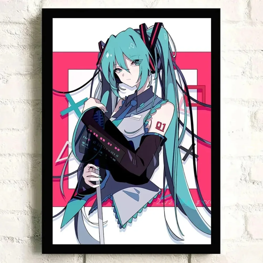 H-Hatsune Anime Miku Poster Cartoon Beautiful Girl Anime Canvas Print Poster Poster Wall Art Decoration for Home Room Decoration