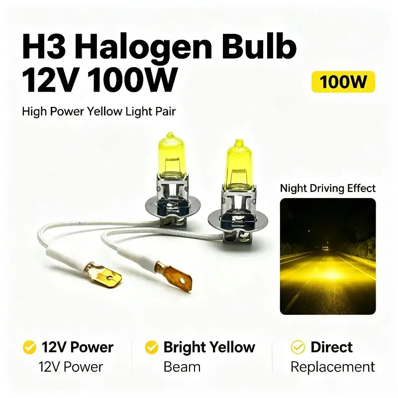 2Pcs Auto Fog Lamps H3 12V 55W 100W Yellow Lights 3000k Car Headlight Halogen Bulbs For Car Night Driving Lighting
