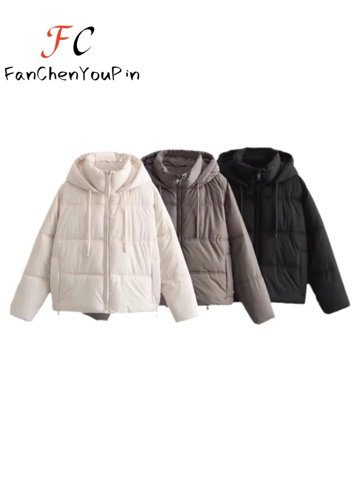 Veste à capuche en coton pour femme, style court, veste optique, mode simplicité, monochromatique, vêtements décontractés, nouveau, automne, hiver