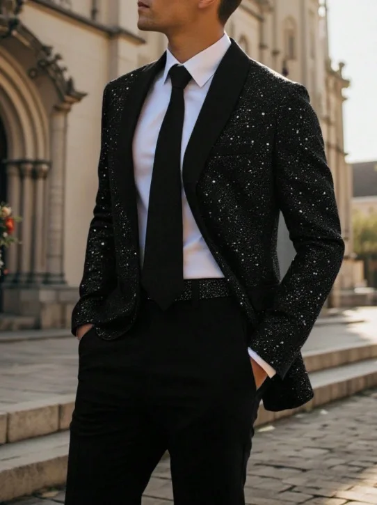 

Men's Suit Jacket Business Banquet Elegant Suits For Men Jacquard Suits Pocket High Quality Casual Party Solid Clothes Basic Top