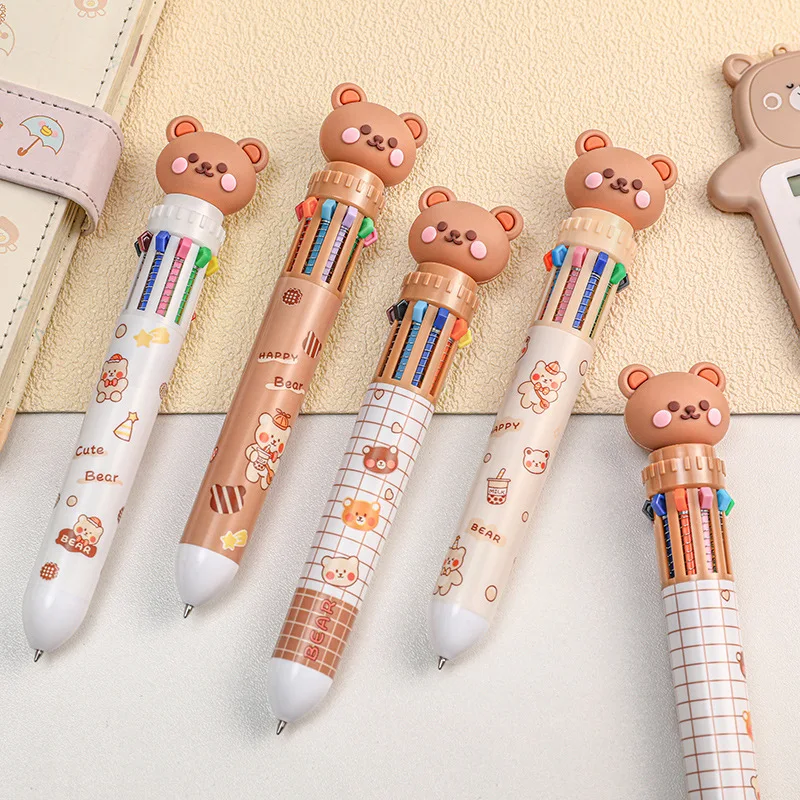 Kawaii Bear Ballpoint Pen Colorful Ink Gel Pens 10 Colors Signature Pens Korean Stationery Kids Gifts School Office Supplies