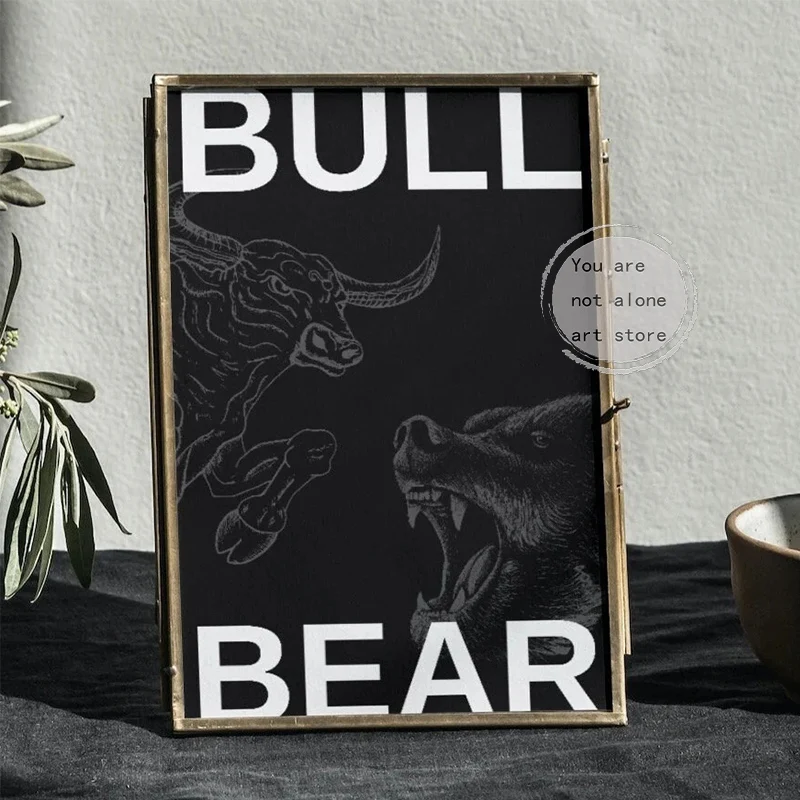 Vintage Bull & Bear Bitcoin Crypto Stocket Bussiness Art Poster Canvas Painting Wall Print Picture Living Room Office Home Decor