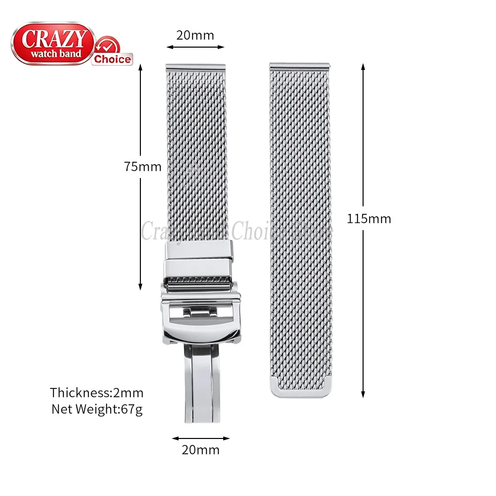 20mm 22mm Mesh Milanese Bracelet for Omega Seamaster 007 Stainless Steel Watch Band for IWC Pilot Strap Metals Folding Buckle view 6