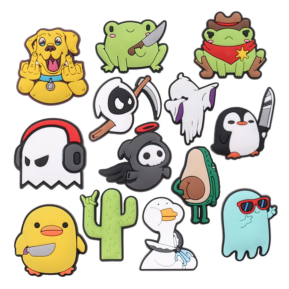 13pcs/set Killer Duck Frog Penguin PVC Cartoon shoe Buckle Fit Wristbands DIY Charms Decorations Kids Shoes Ornaments
