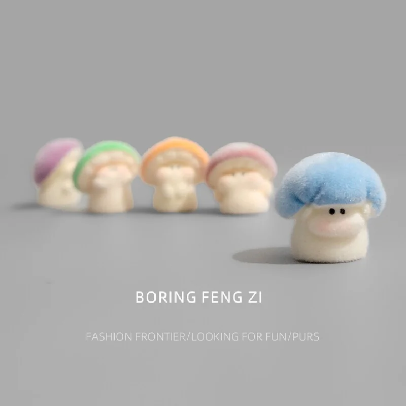 Desk Accessories Flocked Mushroom Figurine Cute Emotional Healing Desktop Ornament Mini Decor For Computer Workstation Office