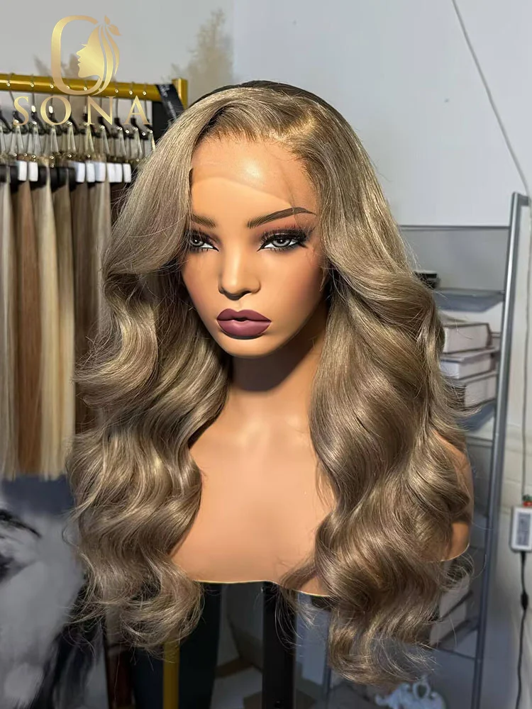 شفاف أومبير شقراء طبيعية الجسم موجة 13X4 13x6 الدانتيل الجبهة باروكة من شعر طبيعي خصلات الشعر المستعار قبل قطعها الرماد شقراء #5