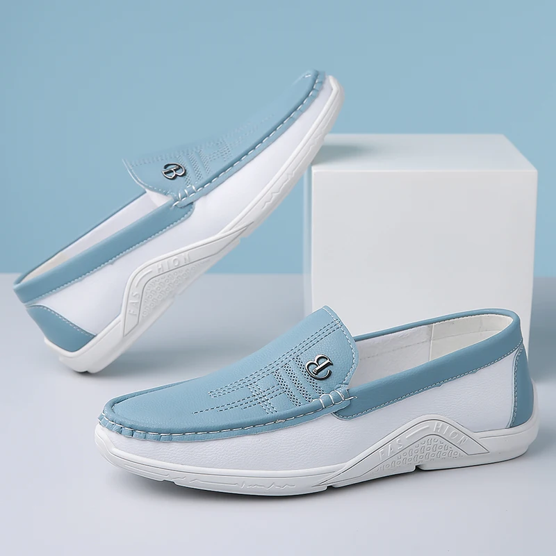High Quality Genuine Leather Shoes Men Fashion Casual White Slip-on Men's Loafers Comfortable Soft Flat Light Moccasins For Men
