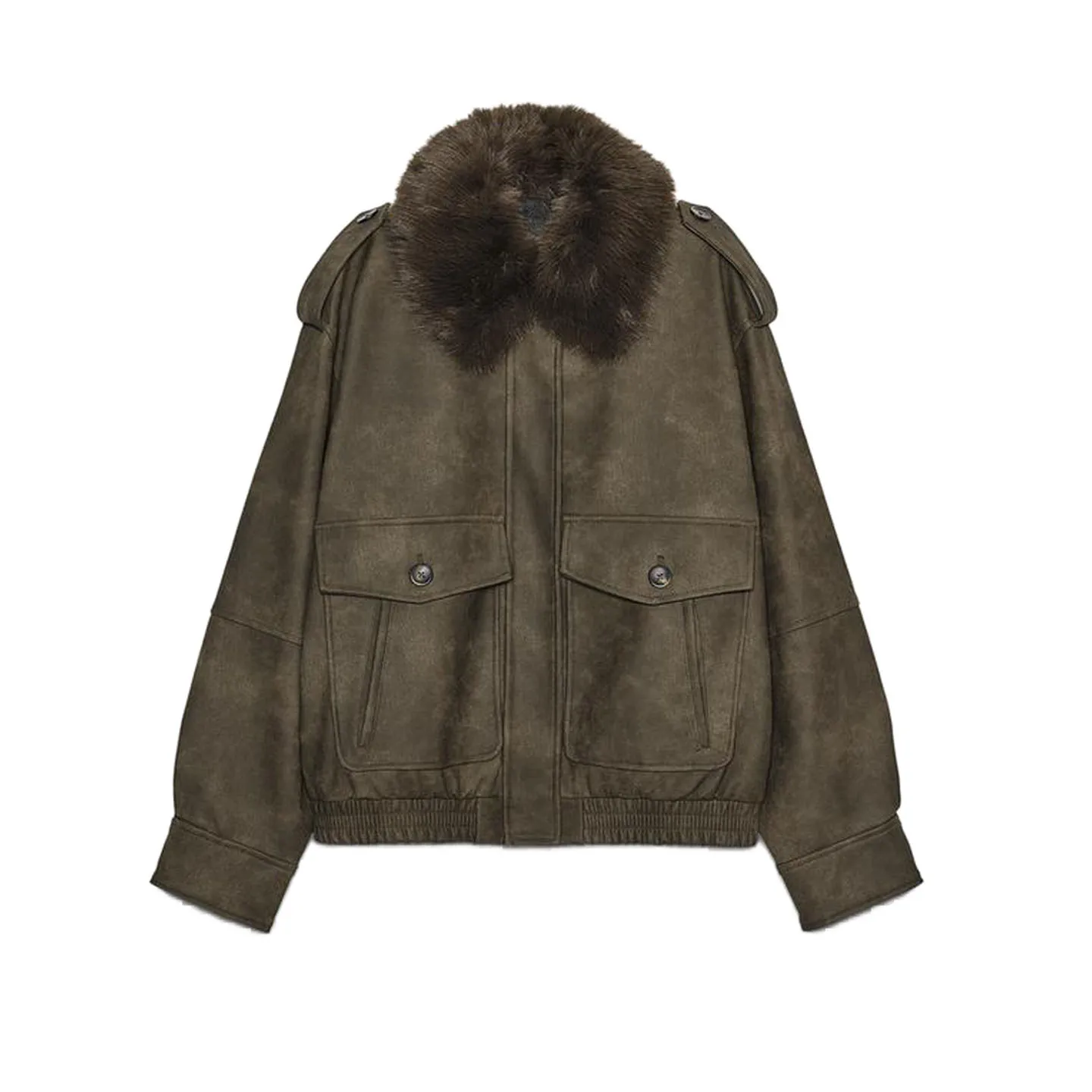 Autumn New Arrival Women's Jaet Coat Long Sve Faux Suede Effect Removable Collar Casual Loose Fit ort Outerwear