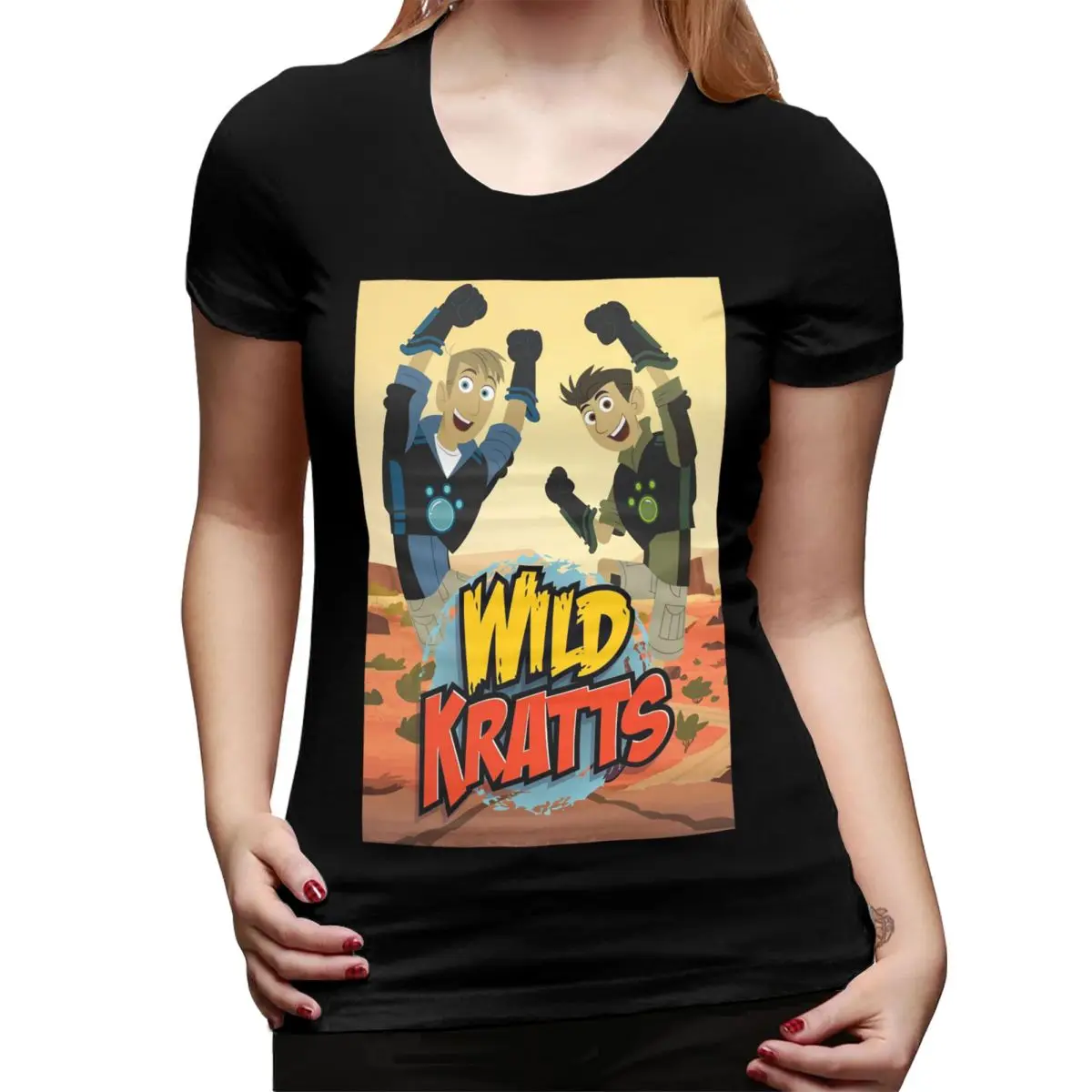 Camiseta feminina padrão logotipo selvagem kratts verão manga curta camisetas em torno do pescoço algodão t camisas roupas topos streetwear