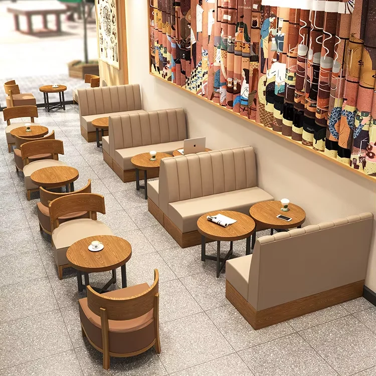 

Commercial Catering Wood Table Chair Combination for Fresh Dessert Milk Tea Snack Pizza Burger Shops Restaurant Furniture