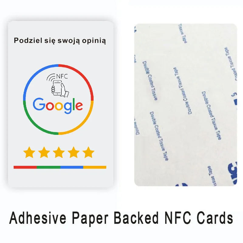 Hoogwaardige NFC Google Reviews NFC-kaart in Duits, Nederlands, Frans, Spaans, Engels en Pools.