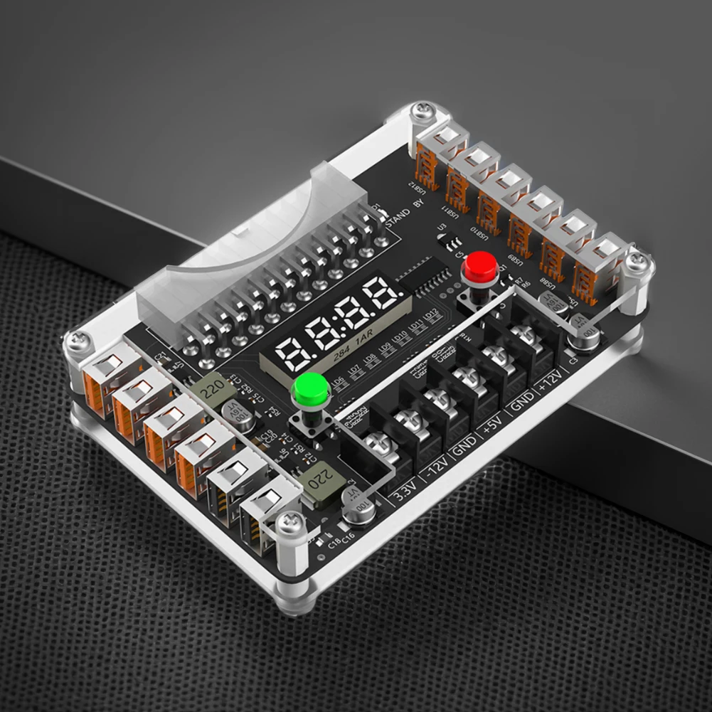 12 Ports USB 3A 3.3V 5V 12V -12V Output Voltage ATX Power Breakout Board Acrylic Case ATX Power Supply Breakouts Board Module