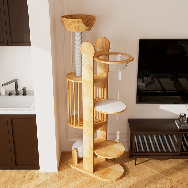 

Solid wood cat climbing frame household cat nest cat tree integrated four seasons universal small does not occupy