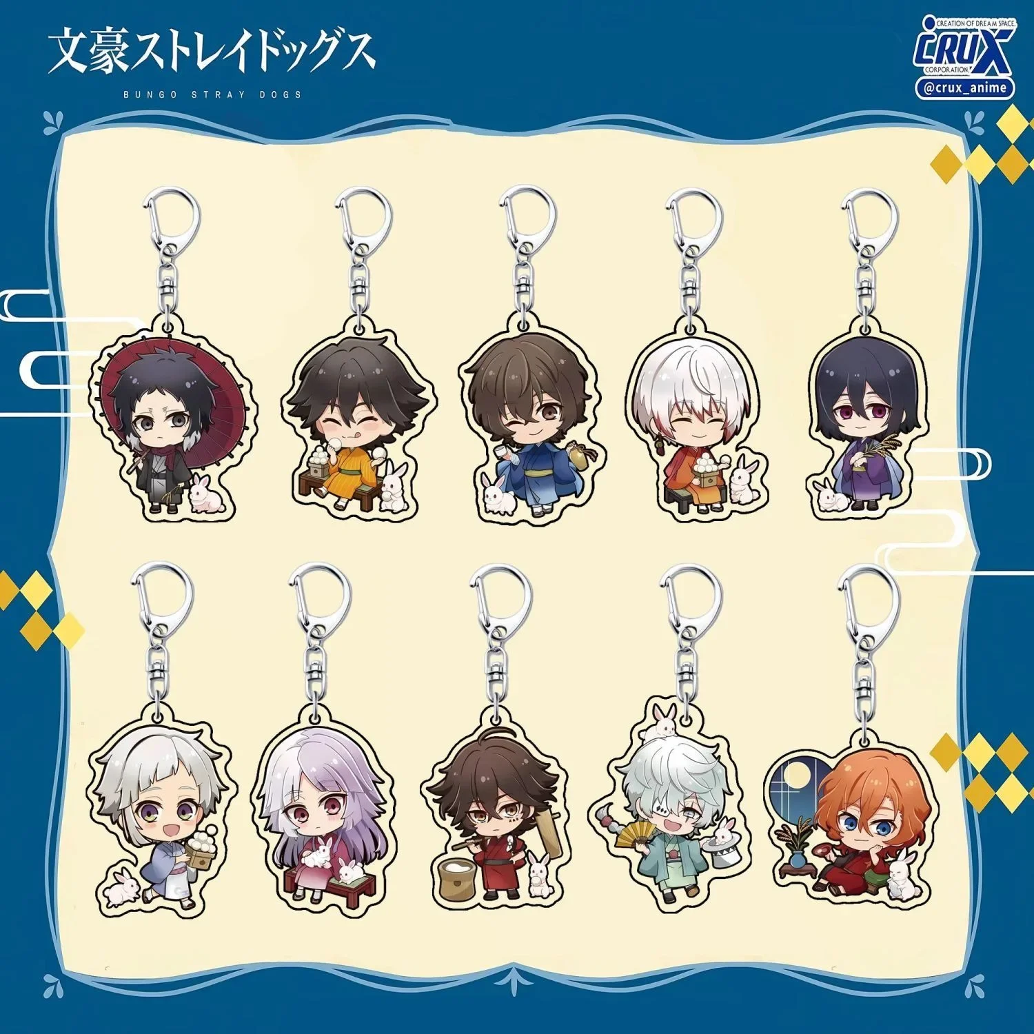 Exclusive Design Ryunosuke Akutagawa 5cm Double-sided Acrylic Q Version Key Chain Dazai Rabbit for Backpack Clothes Jewelry