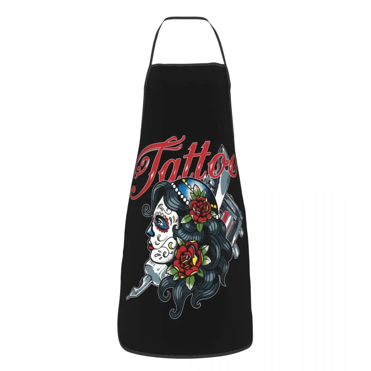 Tattoo Sugar Skull Woman Design Apron Women Men Unisex Bib Mexican Day of The Dead Kitchen Cooking Tablier Cuisine Chef Baking