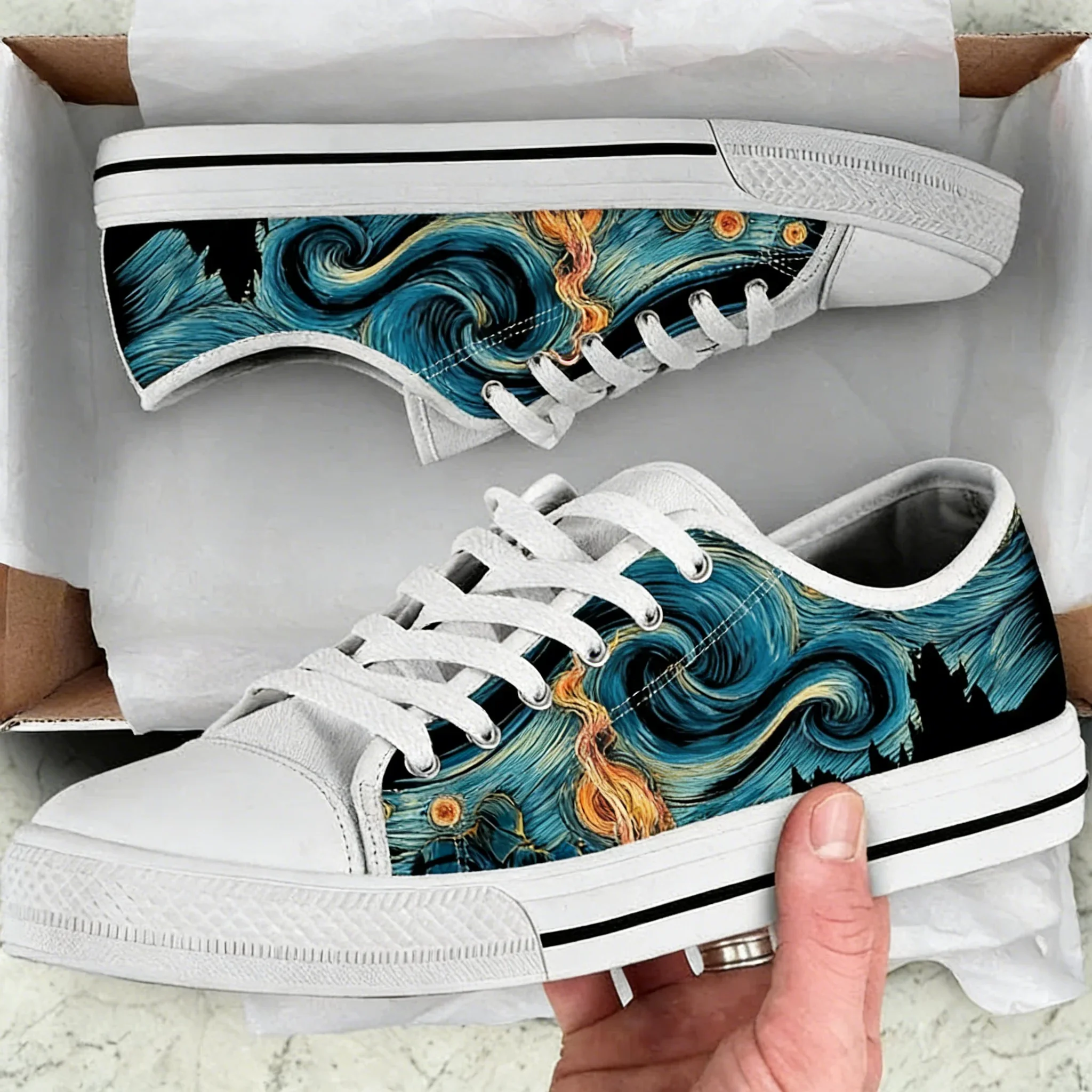 Ladies Shoes Casual Vincent van Gogh Starry Night Print Women Low Top Canvas Flats Shoes for Girls 2024 Fall Zapatillas De Mujer