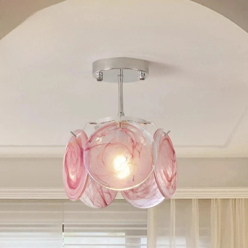 

French Retro Rotundity Glass Chandelier Iron Art Ceiling Pendant Light Living Room Bedroom Restaurant Kitchen LED Hanging Lamps