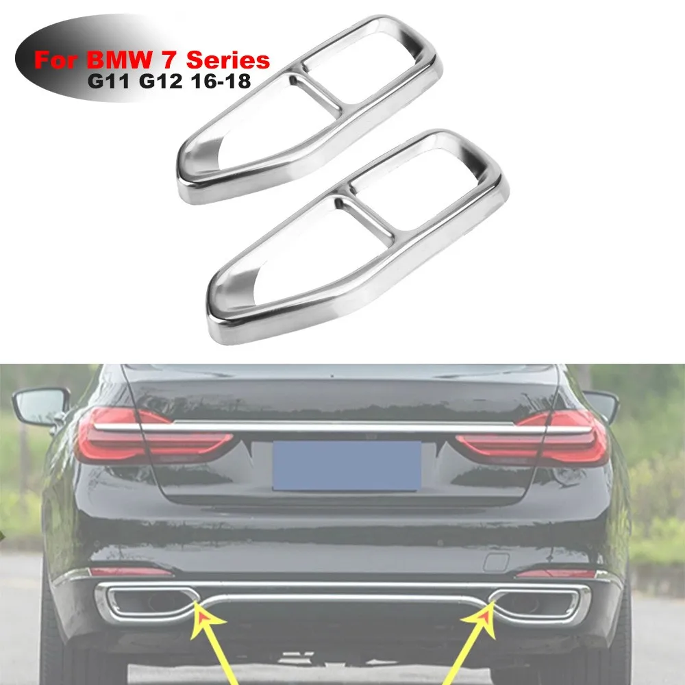 1Pair Silver Car Stainless Exhaust Pipe Cover Tips For BMW 7 Series G11 G12 16-18 Trim Muffler Accessories