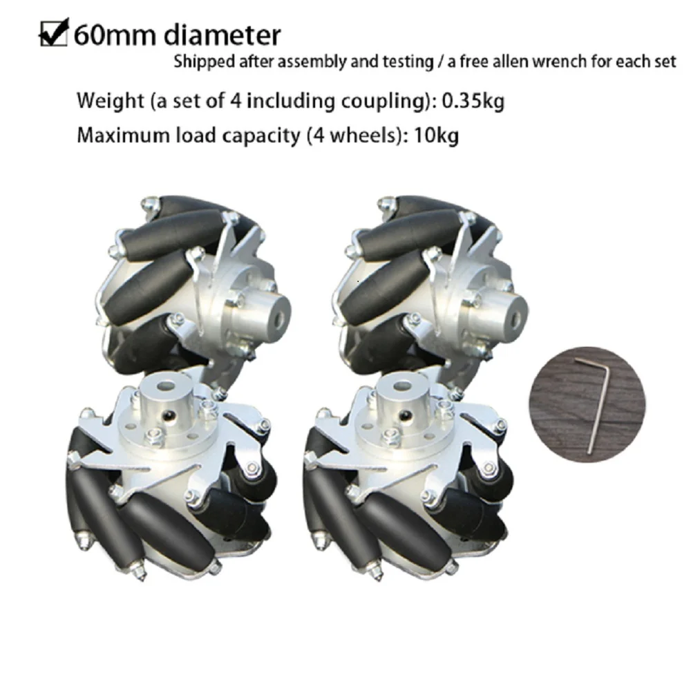 10kg load 60mm diameter all-round mecanum wheel, used for ros robot car chassis toy parts without keyway