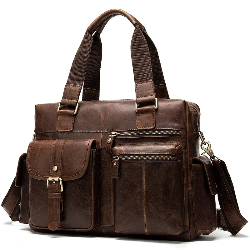 High quality leather business briefcase retro style men's shoulder messenger bag portable messenger bag