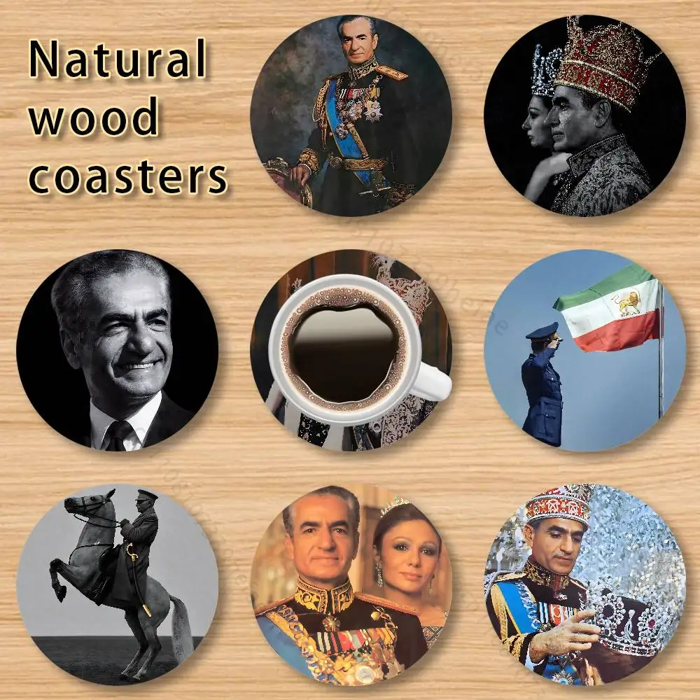 

Mohammad R-Reza Pahlavi Iran wooden anti-slip coasters, suitable for home office and living room decoration