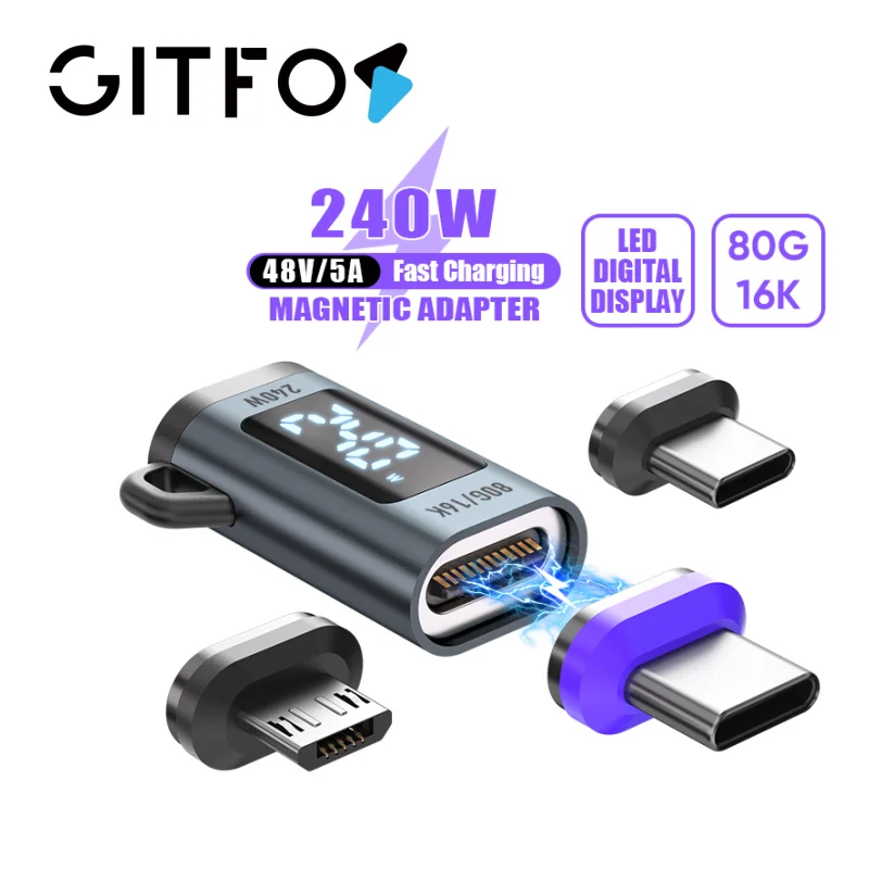 

GIFTOS 240W Magnetic Digital Display Adapter supports 5A fast charging and 80Gbps, compatible with Thunderbolt 5 and iPhone 16