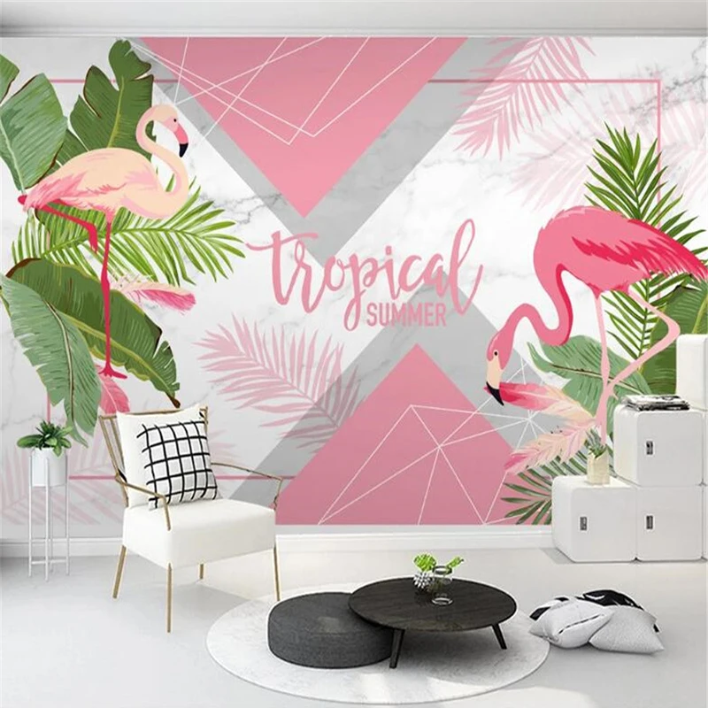 

Custom 3D Photo Wall Paper Flamingo Geometric Marble Pattern Large Mural Bedroom Living Room Sofa Wallpaper Modern Home Decor