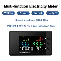 6in1 Voltmeter Ammeter DC 7.5-100V 20A 100A 200A 300A Wattmeter LED Digital Electric Meter Multifunctional Voltage Current Meter