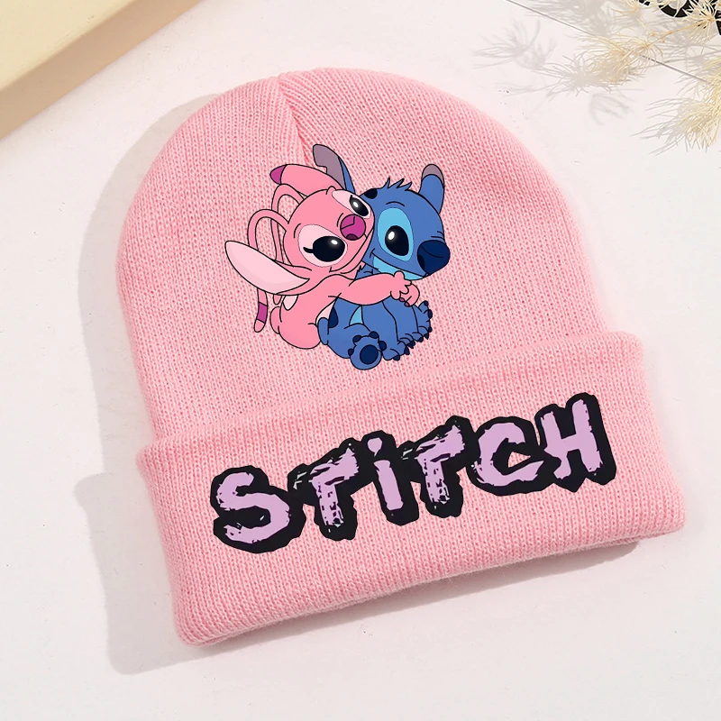 New Stitch Disney Baby Hat Knitted Hats Kawaii Cartoon Printed Cap Cute Girls Warm Beanie Cap Autumn Winter Children Clothing