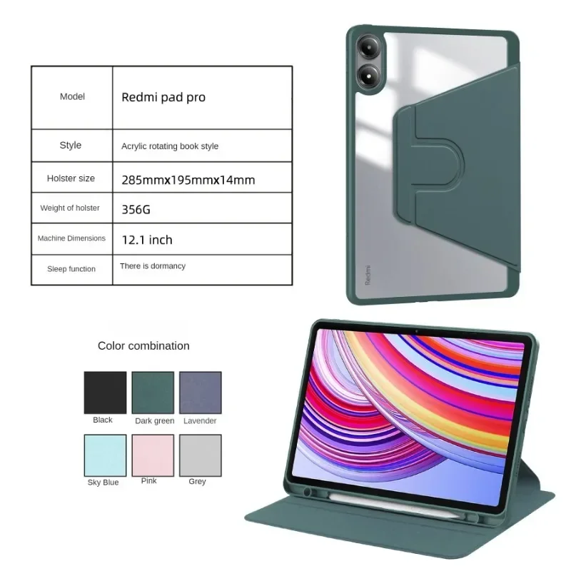 Funda inteligente para Xiaomi Redmi Pad Pro 12,1 pulgadas 360 cubierta con soporte giratorio con portalápices Funda De tableta para Redmi Pad Pro 12,1