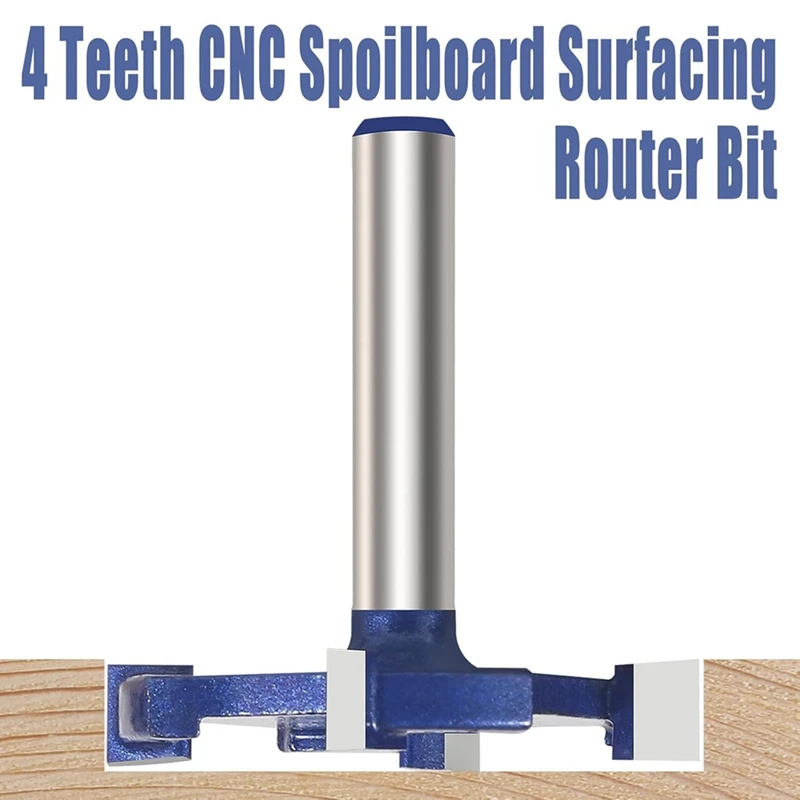 RISE-CNC Spoilboard Surfacing Router Bit,1/4 Inch Shank Slab Flattening Router Bit, 4 Wing Rabbet Slot Cutter For Woodworking