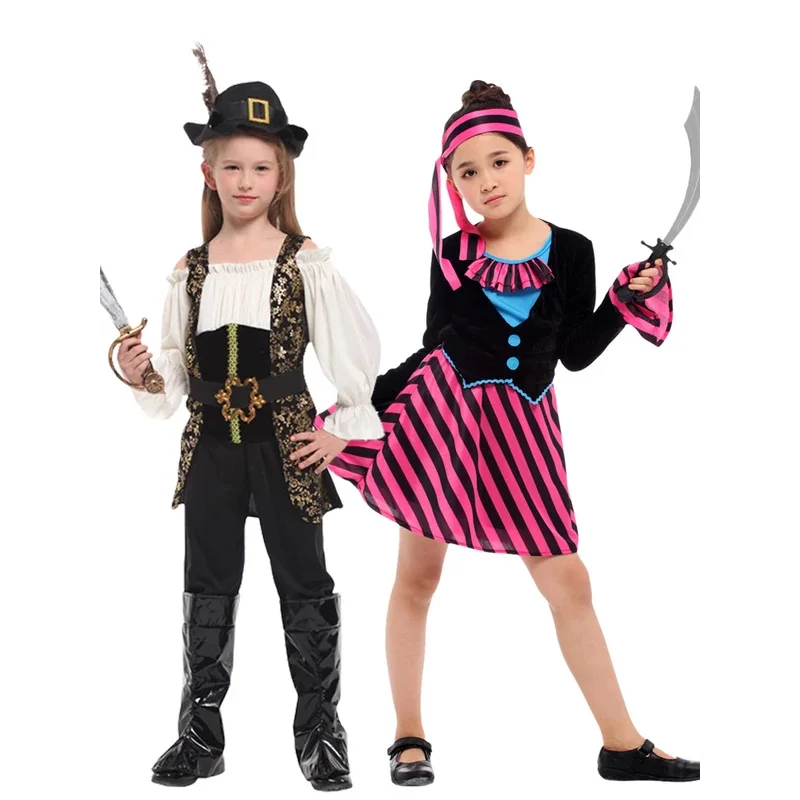 Pirate themed event costumes, Halloween Caribbean Pirate girl suit，Girl pirate role-playing set