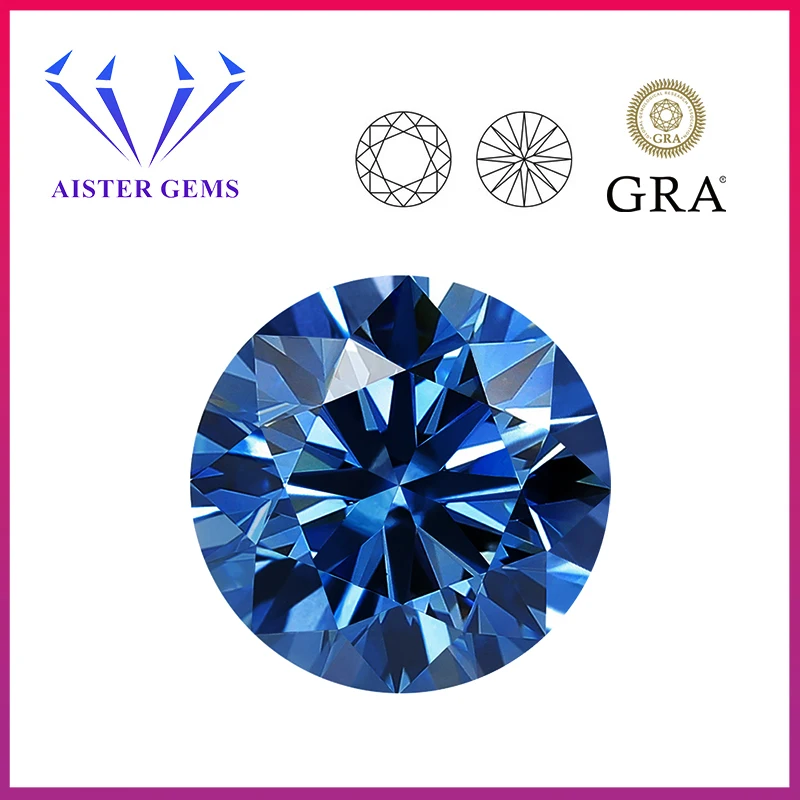 Never Fade Royal Blue Moissanite Stone With Certificate 0.5-5.0ct Round Cut GRA Certified Moissanita Lab Diamond Pass Tester