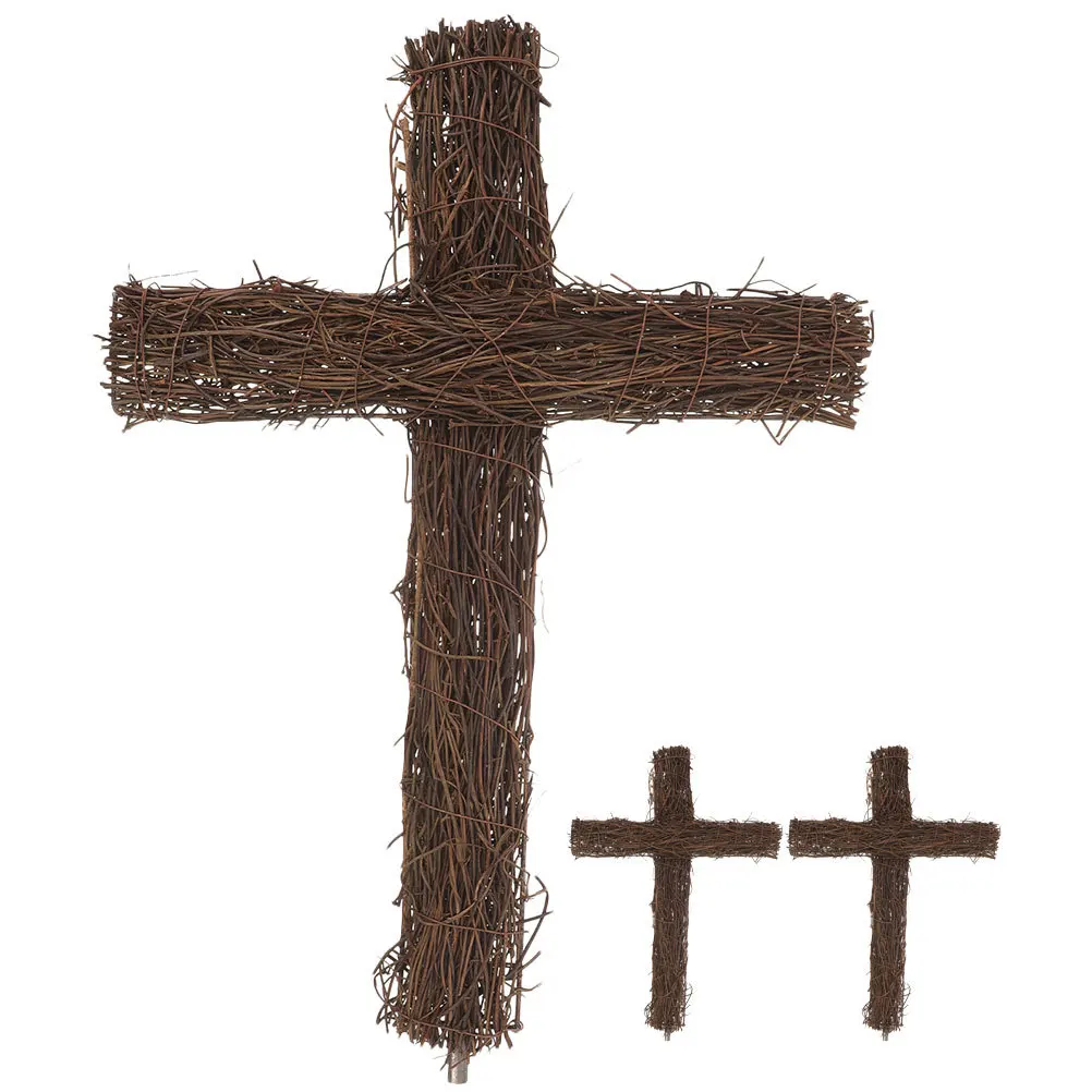 

3Pcs Rattan Cross Decor Catholic Wall Hanging Ornament Simple Design Home Decoration Rattan Cross DIY Garden Decoration