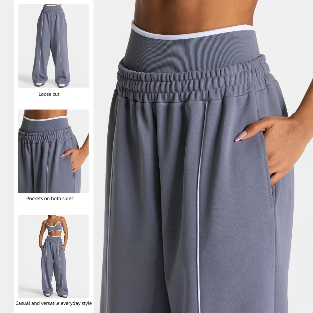 

Women Jogger Straight Trousers Low Waisted Casual Sports Pants Running Yoga Loose Wide Leg Pants with Pockets Fabric Lightweight