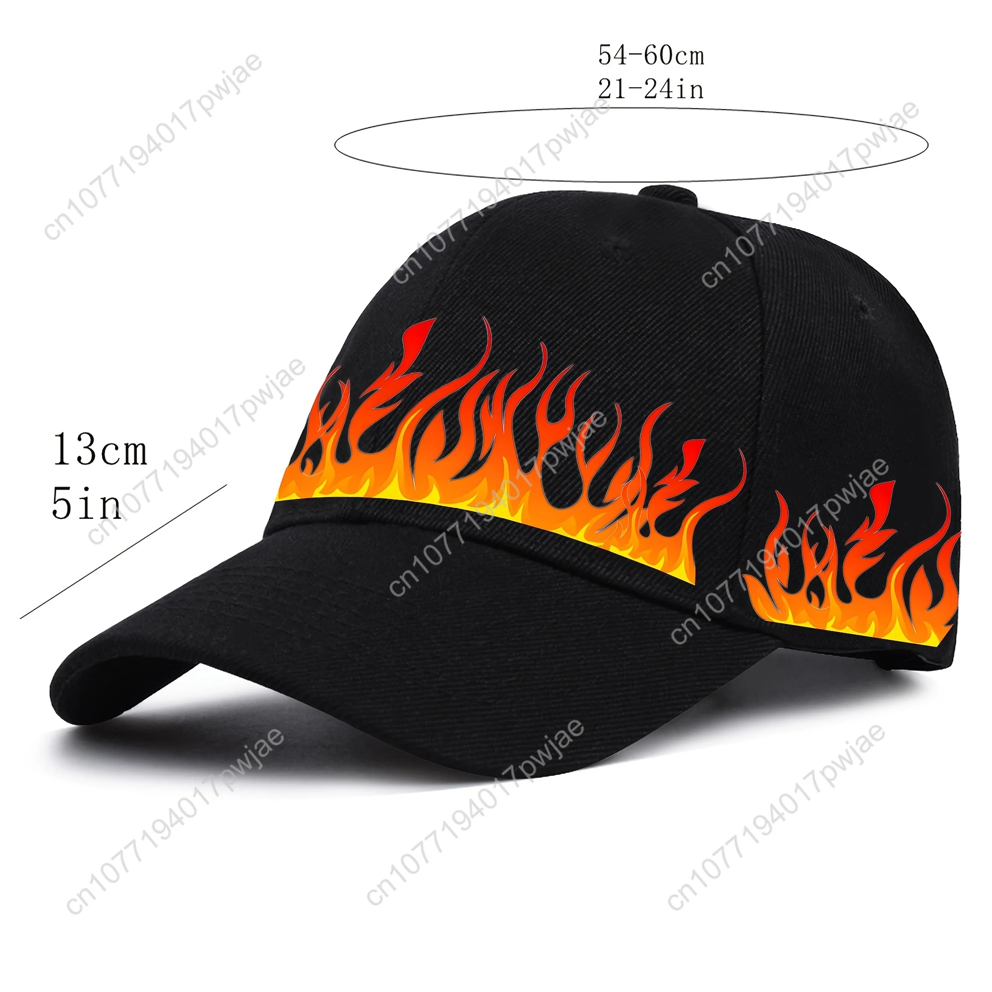 1pc baseballpet met vlammenafdruk, 100% polyester, koel en knap, verstelbare zonbeschermingshoed, ademende vochtafvoerende eend