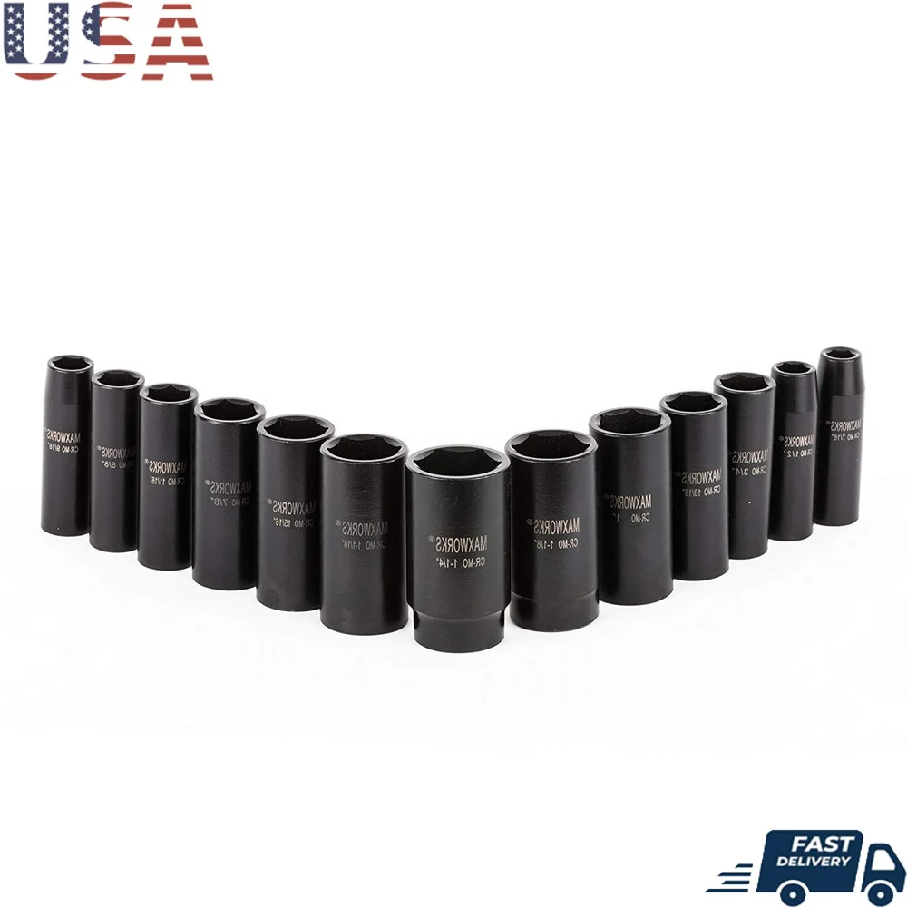 

Набор глубоких ударопрочных головок SAE, 13 предметов, привод 1/2, сверхмощный лазер, маркировка размером, устойчивая к коррозии, 6-точечная конструкция